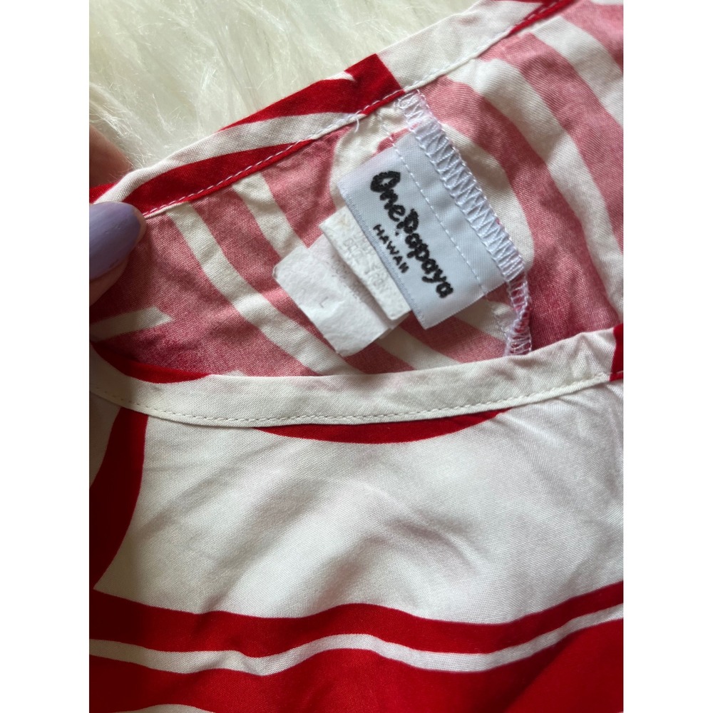 Hawaiian Floral Print Top Large Red White One Papaya - Picture 4 of 4